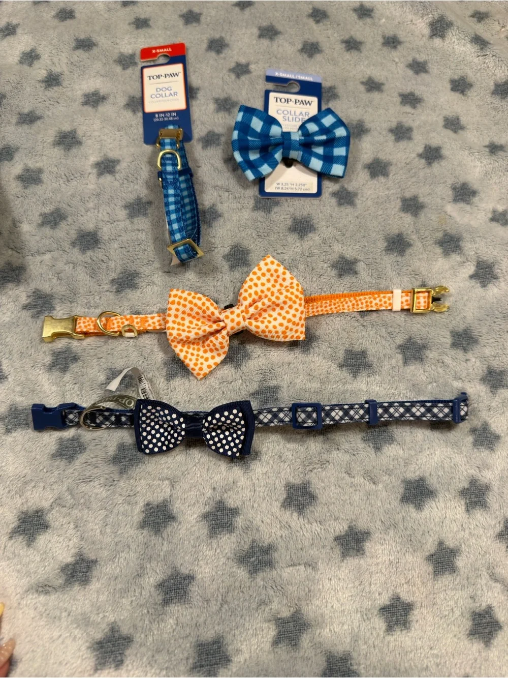 Top Paw Blue and Orange Bow Tie Collar Set - Accessories Xs